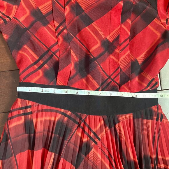 Karen Millen 100% Silk Check Print Fit & Flare Long Sleeve Dress - Size 4 - Picture 13 of 16